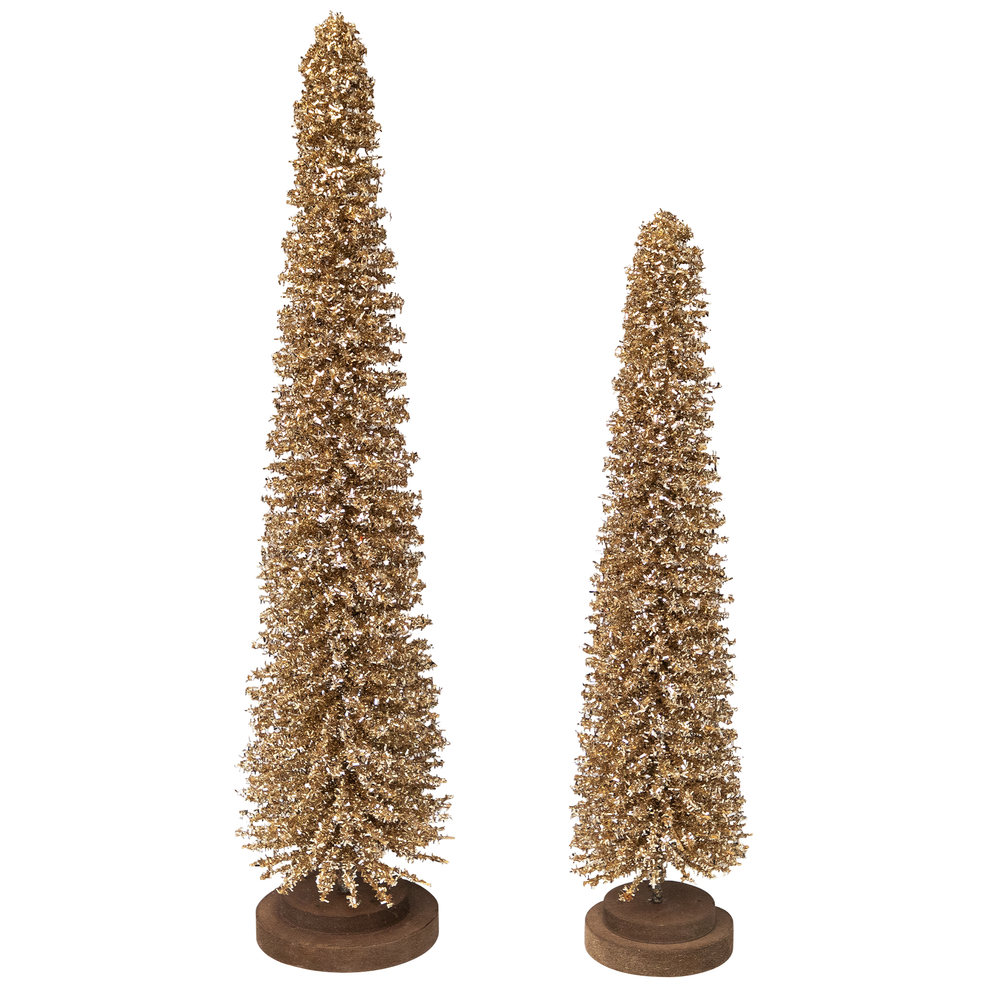 Glittered Tinsel Tree Christmas Decorations - 19.5" - Gold - Set of 2