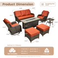 thumbnail image 2 of Odelio 7-Piece Outdoor Patio Conversation Set with 54" Fire Pit Table High Back Wicker Rattan Furniture Patio Sectional Sofa with Swivel Chairs, Orange Red, 2 of 11