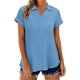 thumbnail image 4 of Camisetas de Manga Corta Extra Larga para las Mujeres Botón de Cuello en V Collar de Placa Túnica Relajada Camiseta de Manga Larga Azul Claro Mujeres, 4 of 6