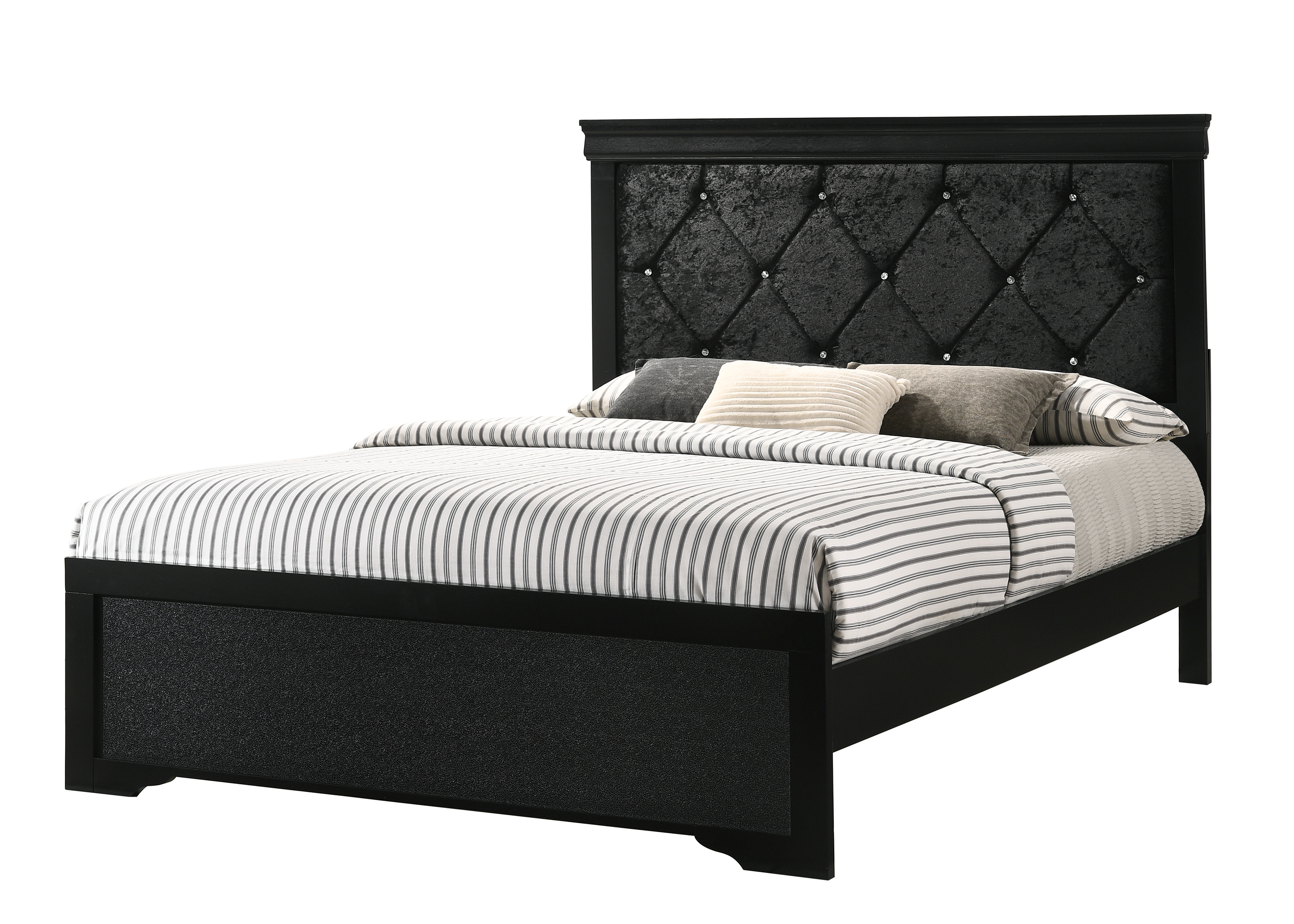 Modern 5pc Full Size Black Finish Upholstered Bed Set Solid Wood Storage Wooden Bedroom Furniture - image 2 of 7