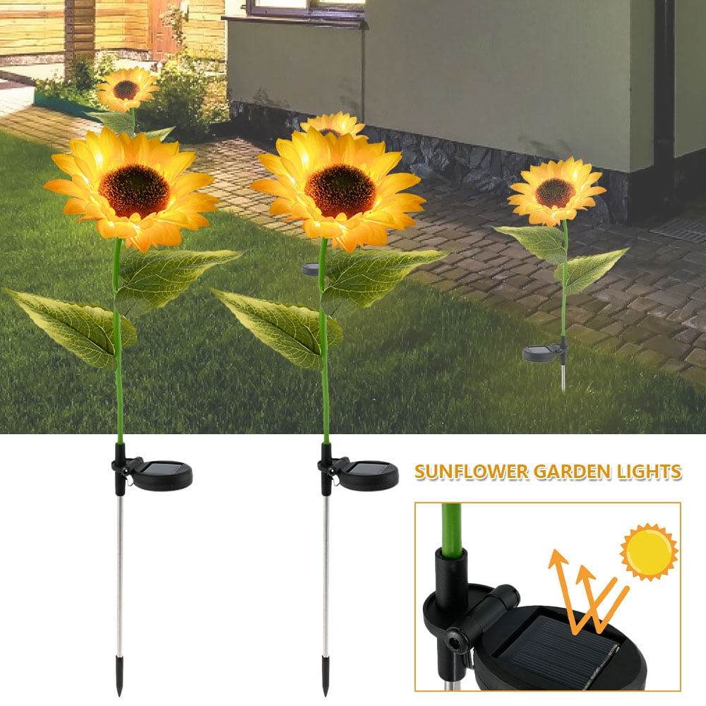 Solar 3 Sunflower Lights Garden Stake Lamp Yard Outdoor Decor Lamp Waterproof