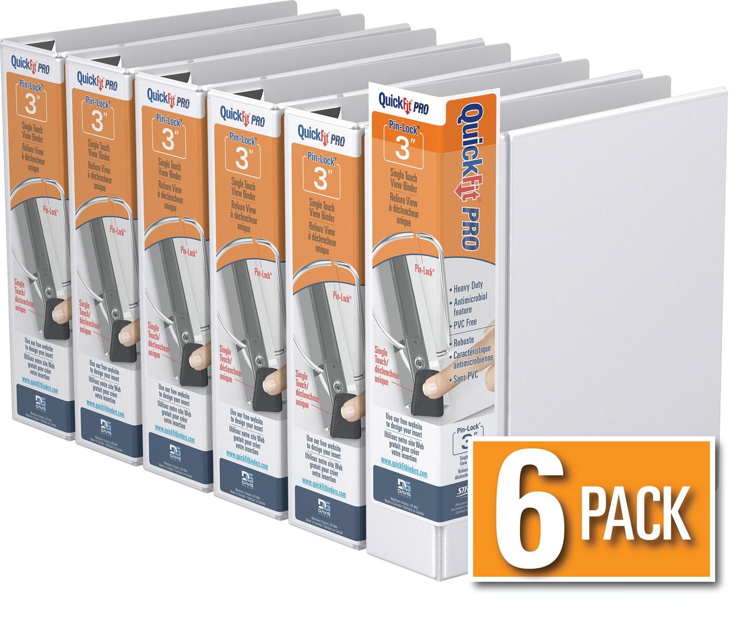 QuickFit® Pro Heavy Duty Single Touch Pin-Lock® View Binder, 6 Pack, 3"