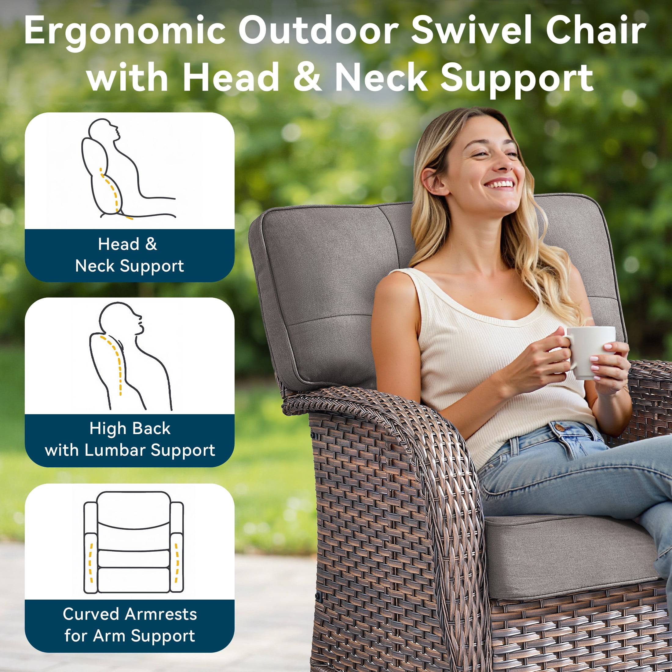 Unnifurnzi 8 Pieces Outdoor Patio Furniture Set with Fire Pit-Outdoor Sofa Couch with Outdoor Swivel Rocker Patio Chairs Wicker Patio Furniture for Deck Porch Garden Balcony Poolside-Brown/Gray