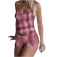 thumbnail image 2 of jobturf Lounge Sets for Women Summer Fashion Plaid Pajama Set Spaghetti Straps Scoop Neck Tank Tops and Shorts Matching Pjs 2 Piece Outfits, 2 of 8