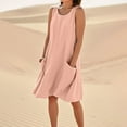 thumbnail image 5 of Women's Solid Color Sleeveless Tank Dress Casual Beach Sundress with Front Ruffle Trim and Hidden Pockets for Daily Wear,Pink L, 5 of 5
