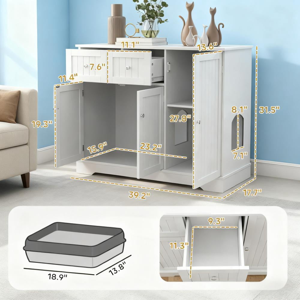 Cat Litter Box Enclosure with Drawers, 39" x 18" x 31.5"