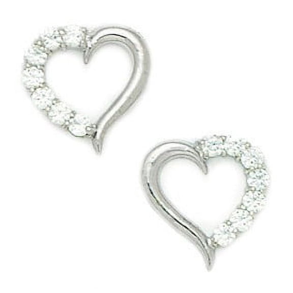 14k White Gold Cubic Zirconia Big Heart Fancy Post Earrings - Measures 12x12mm