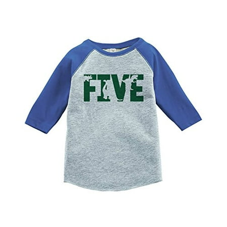 

7 ate 9 Apparel Kid s Five Dinosaur Birthday Blue Raglan Tee