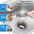 thumbnail image 2 of Colador de desagüe para fregadero de cocina, tapón de fregadero emergente de acero inoxidable, cesta antiobstrucción para atrapar alimentos, filtro de olores, tapón para fregadero, 2 of 6