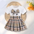 thumbnail image 2 of CPNG Toddler Girl's 2 Piece Outfit Bow Front Short Sleeve Tee and Plaid Pleated Skirt Set Summer Sweet Stylish Set(White,5-6 Years), 2 of 9