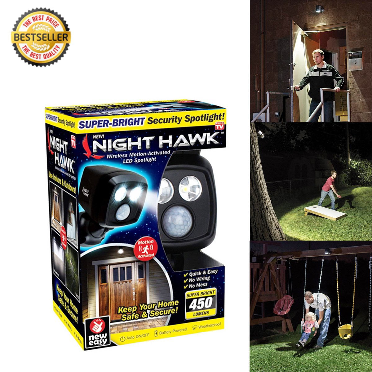 Wireless Motion-Activated LED Superbright Night Hawk Security Spotlight