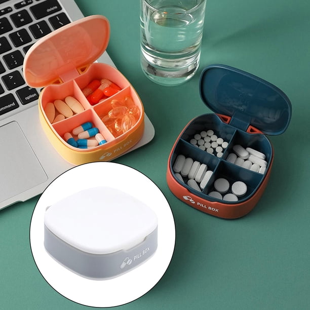Pastillero portátil, limpio, fácil de usar, resistente a la luz solar, mini 4 rejillas, pequeño pastillero, cápsulas, para viajes, almacenamiento, mon gris blanco Baoblaze Estuche de medicamentos
