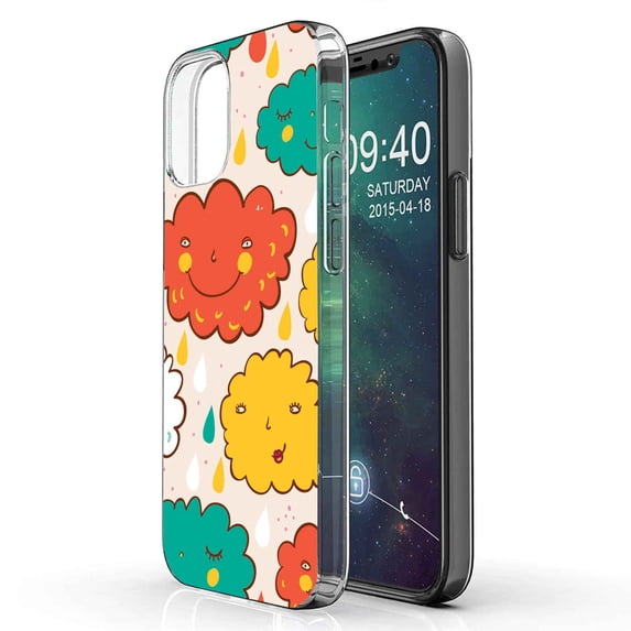 TalkingCase Slim Phone Case Compatible for Apple iPhone 12 Mini, Happy Rain Clouds 2 Print, Lightweight,Flexible,Soft, USA