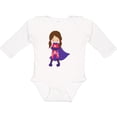 thumbnail image 3 of Inktastic Superhero Girl, Brown Hair, Cute Girl, Purple Cape Girls Long Sleeve Baby Bodysuit, 3 of 5