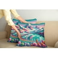 thumbnail image 2 of Ambesonne Lake Throw Pillow Cover 2 Pack, Flowery Meadow Mountain Scene, 24", Teal Pastel Pink Indigo, 2 of 7
