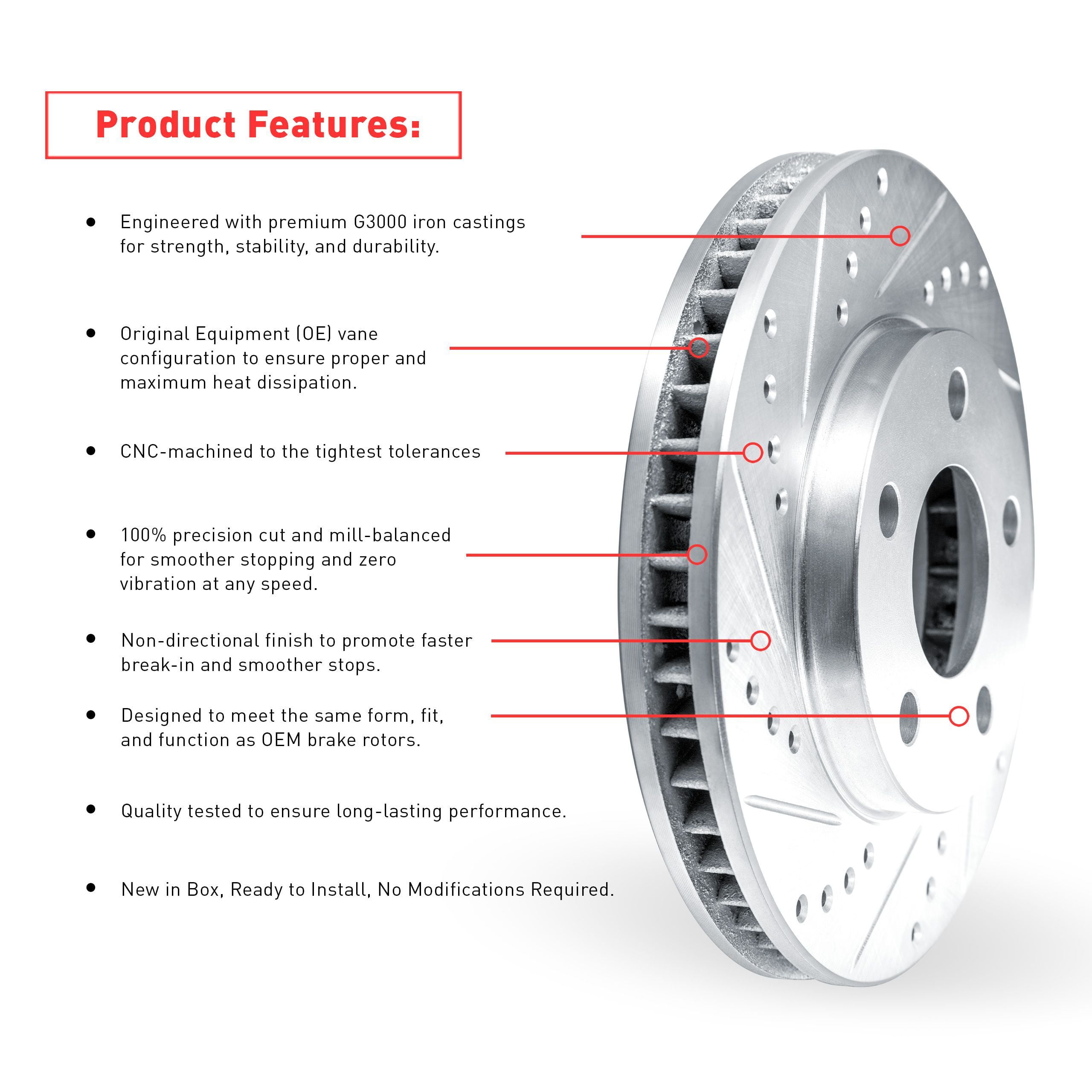 Dynamic Friction Company Front Brake Rotors Drilled and Slotted Silver - 7002-52003