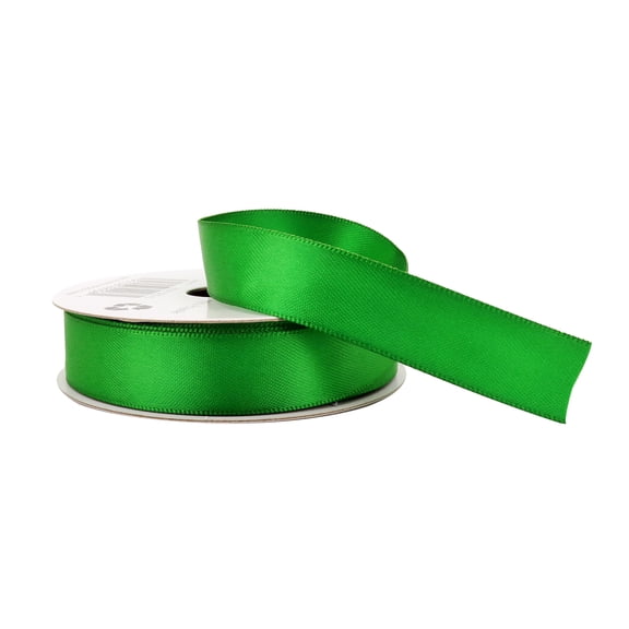 5/8" x 7yd Green Double Faced Satin Ribbon by Celebrate It – Smooth Polyester Finish - Non-Wired with Woven Edge - 12 Pack