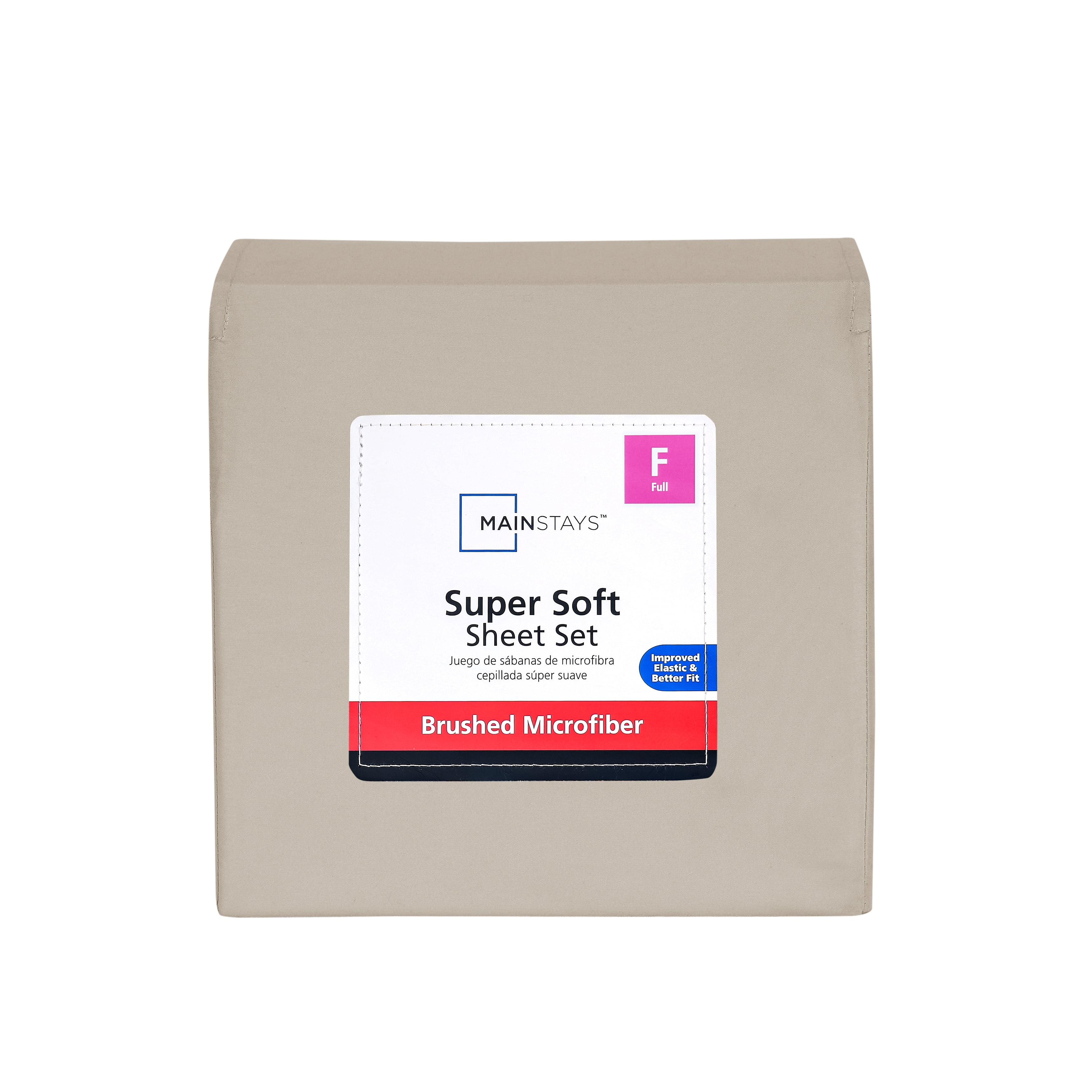 Mainstays Super Soft Brushed Microfiber Bed Sheet Set, Washed Tan, Full, 4 Piece