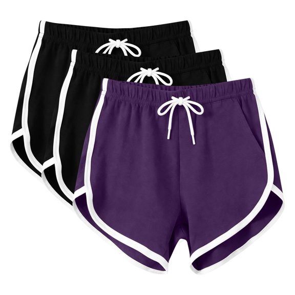 Women's High Waisted Yoga Shorts Soft Stretchy Casual Loungewear Tummy Control Slim Fit Workout Athletic Shorts 3PC Purple G XXXL