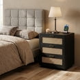 thumbnail image 3 of Biemlerfn Nightstand with Charging Station, 3 Drawers Bedside Table, Rattan End Table, Farmhouse Side Table for Bedroom, Living Room, Brown, 3 of 9