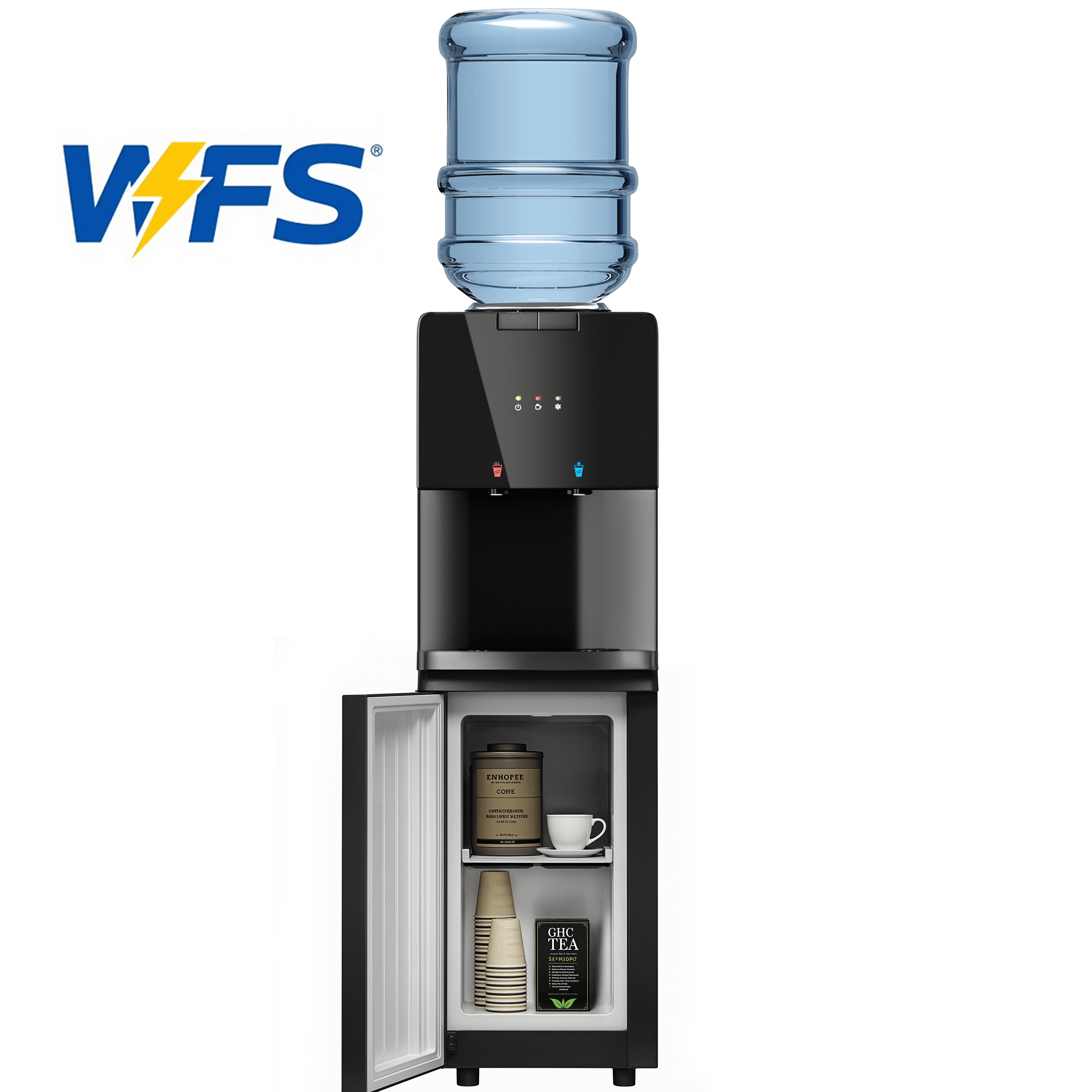 Black Gallon Top Loading Water Dispenser with Push Button, Hot