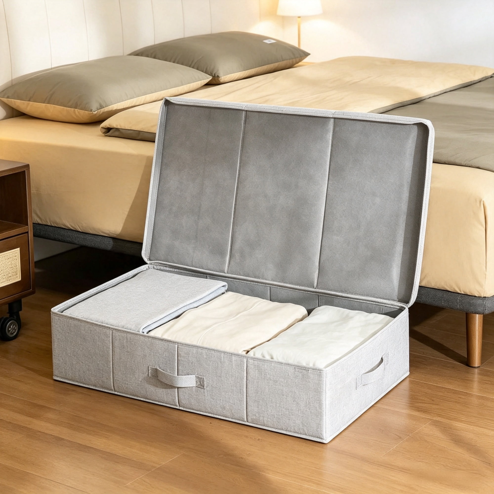 2 Pack 48L Under Bed Storage Containers with Lids, Low Profile Gray Drawer Bins for Blankets & Shoes