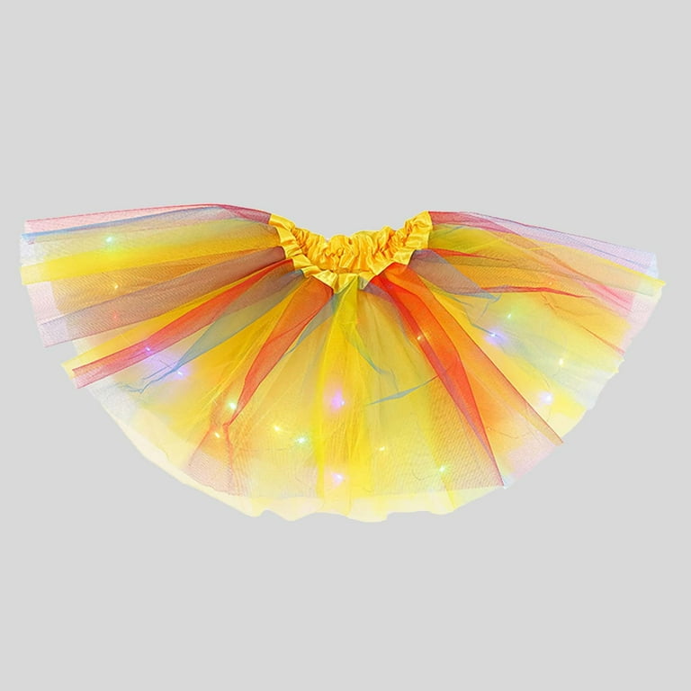 Girls Light Up Tulle Skirt Elastic Waist Layered Mesh LED Tutu