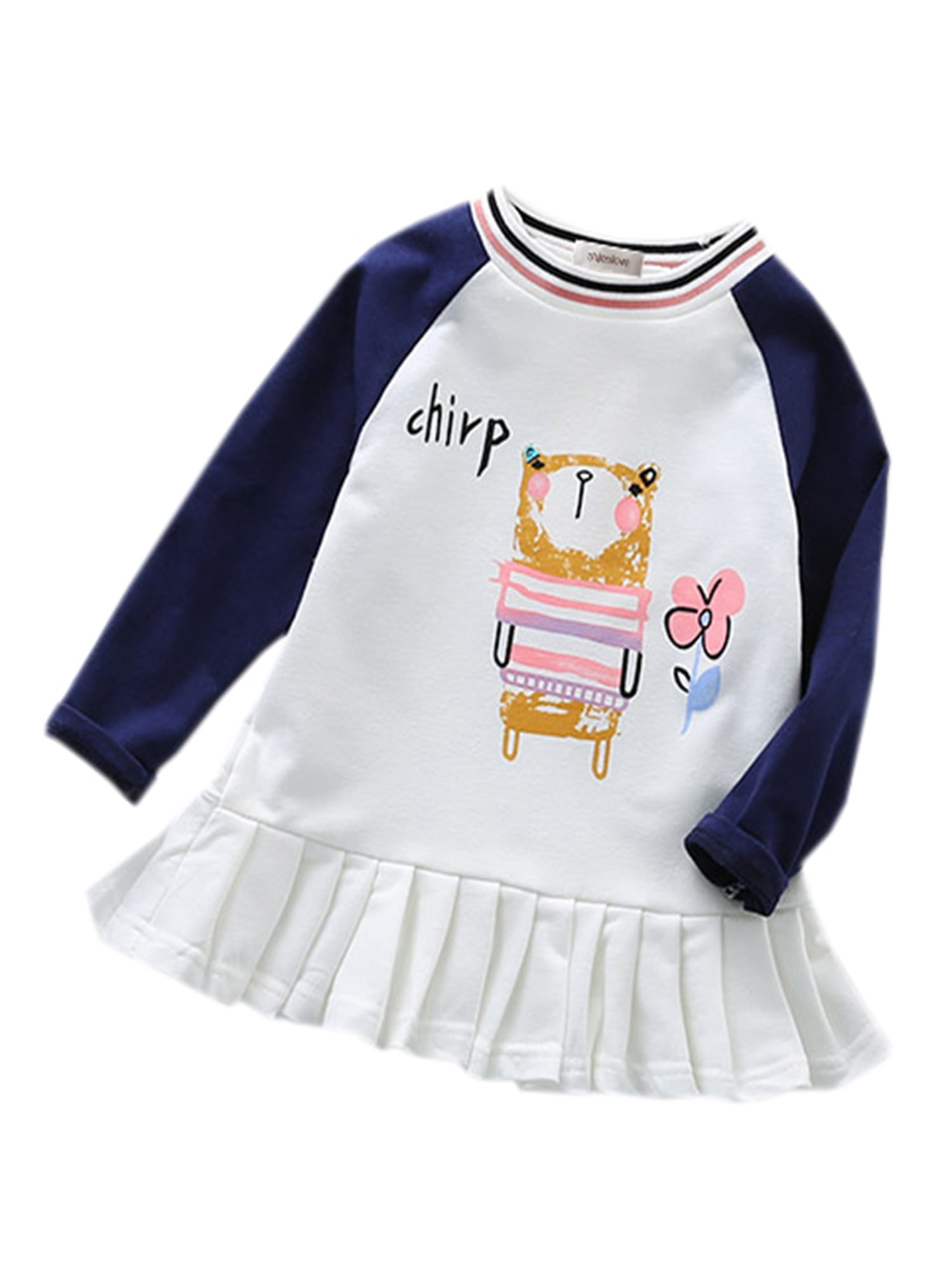 stylesilove Little Girls Bear Long Sleeve Peplum Hem Jersey Cotton Top
