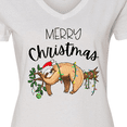 thumbnail image 4 of Inktastic Merry Christmas Cute Sloth with Santa Hat and Lights Women's V-Neck T-Shirt, 4 of 5