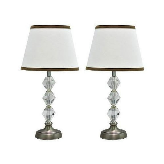 Aspen Creative 40010, Two Pack Set – 17 1/2" High Transitional Crystal Glass Table Lamp, Pewter Finish with Hardback Empire Shaped Lamp Shade in White, 9" Wide