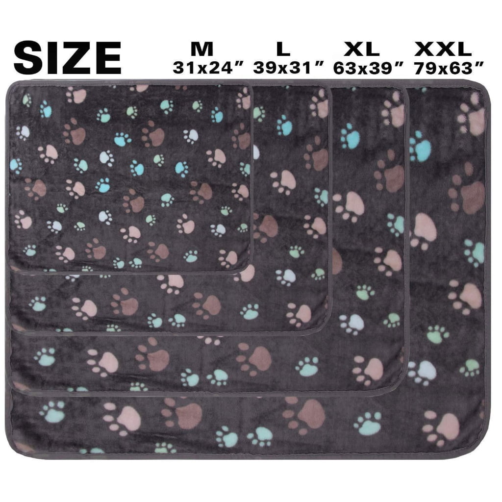 Qisuw Warm Bedding Blanket Pet Throw Mats for Small Dog Washable Paw Print Blanket