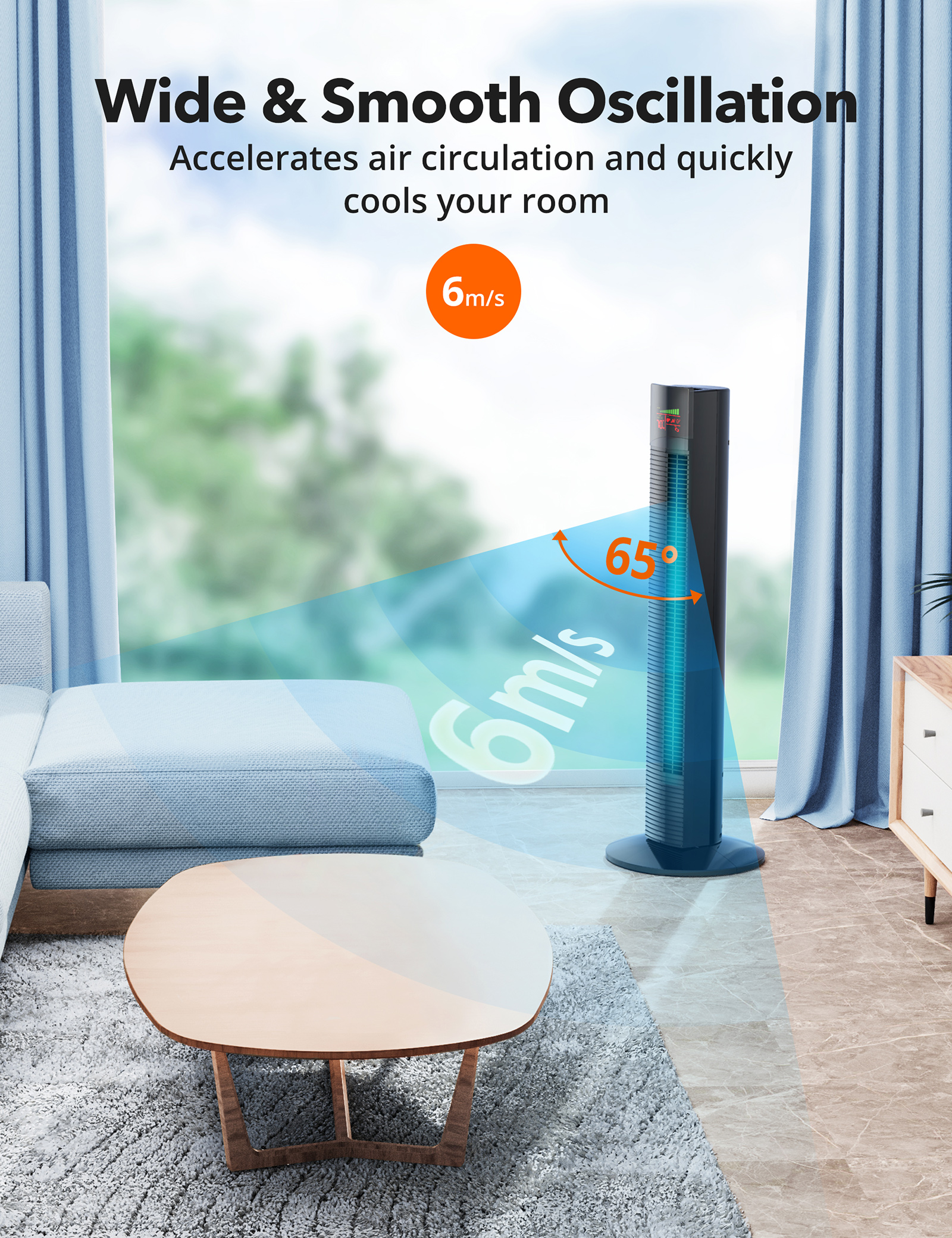 TaoTronics Tower Fan, 36" Cooling Fan with Remote, 65 Floor Fan Oscillating, Powerful Fan with 9 Modes, Large LED Display, 12-Hour Timer, Quiet Portable Bladeless Fan for Bedroom Living Rooms Office