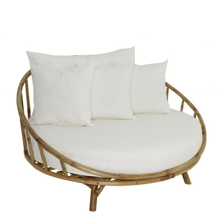 Statra Bamboo Round Accent Sofa Chair With Cushion And Throw