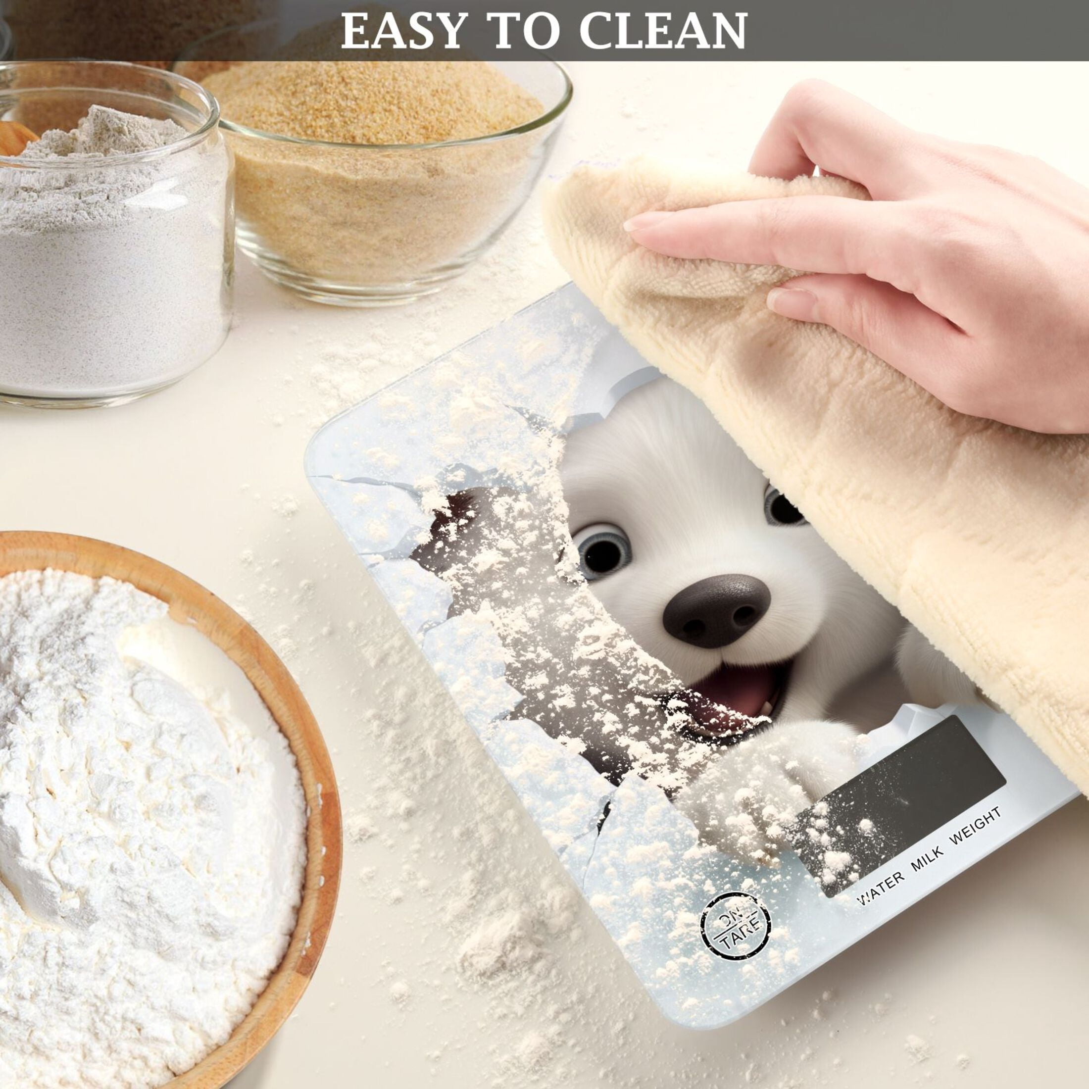 White Bear Face Wall Food Scale Digital Kitchen Scale Waterproof Tempered Glass Tare Function 11 lb for Baking Cooking Meal Prep