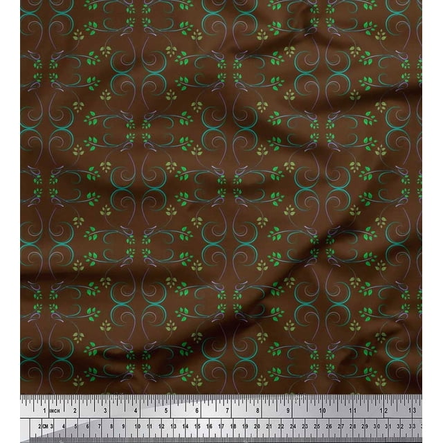 Soimoi Brun Poly Georgette Tissu Feuilles & Tissu Décor Damassé Filigrane Imprimé Yard 42 Pouces de Large