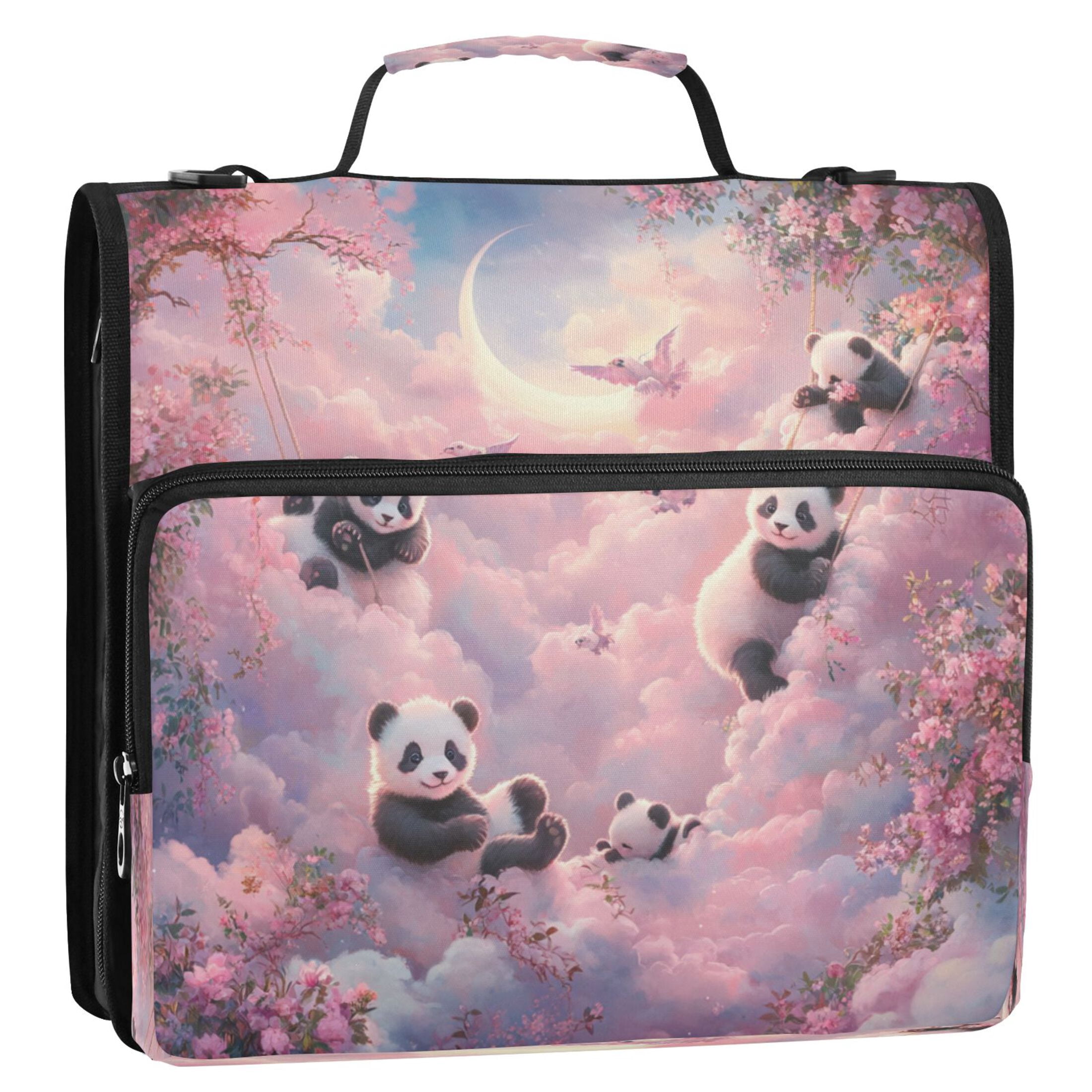 YAZAOO Zipper Binder trapper keeper Documents Organized Design Panda Playground Printed