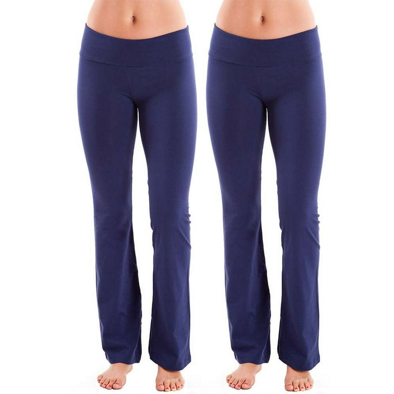 Ladies Navy Blue Solid Yoga Pants 2 Pieces Pack