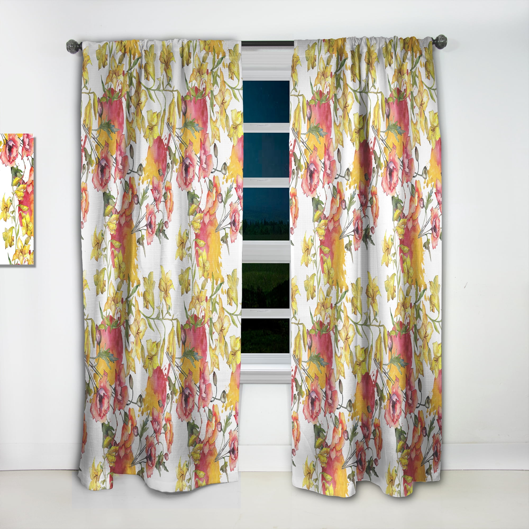 Designart 'Retro Abstract Poppies IV' Mid-Century Modern Curtain Panel