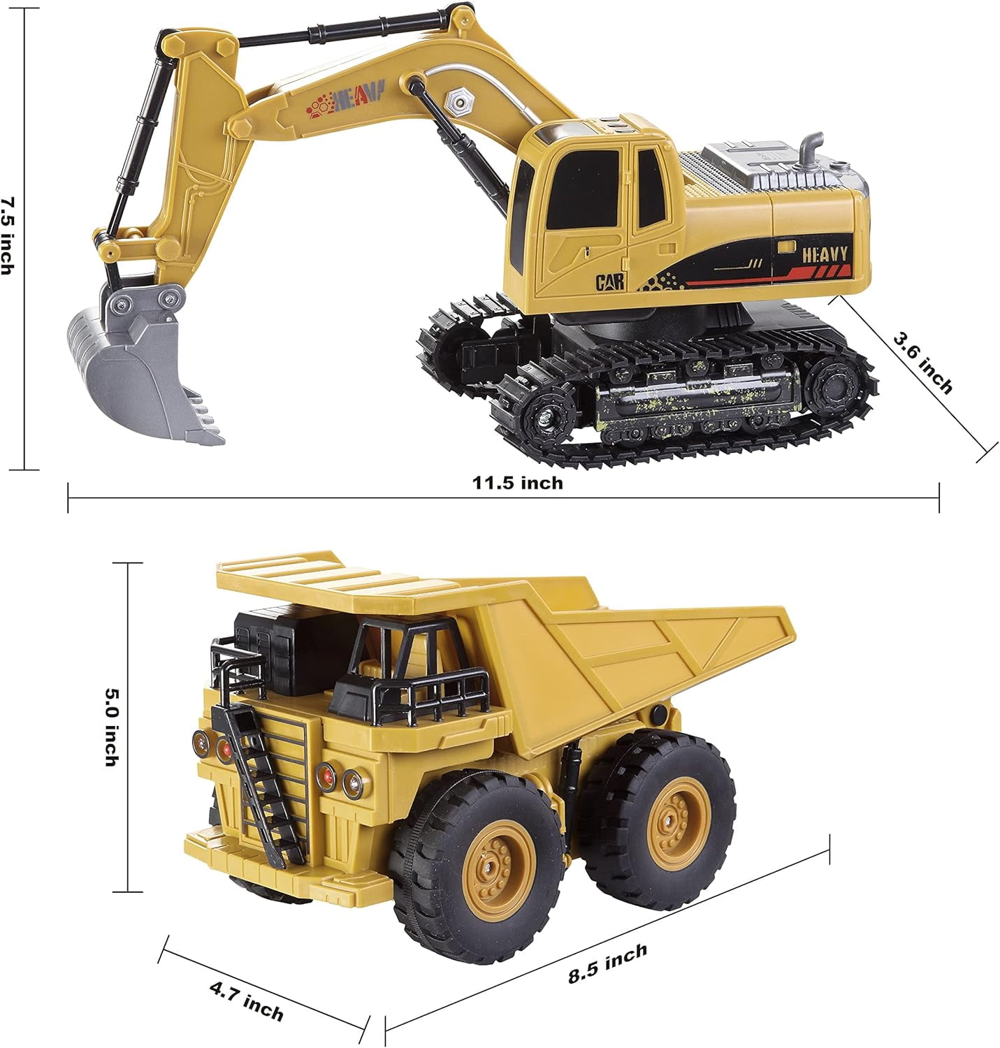 Joyfy 2 PCS Remote Control Excavator Construction Toys for Boys 3 5, Powered RC Excavator & RC Dump Truck Full Function Construction Vehicles Toys with Shovel, Christmas Birthday gift for Kid 5-8-12