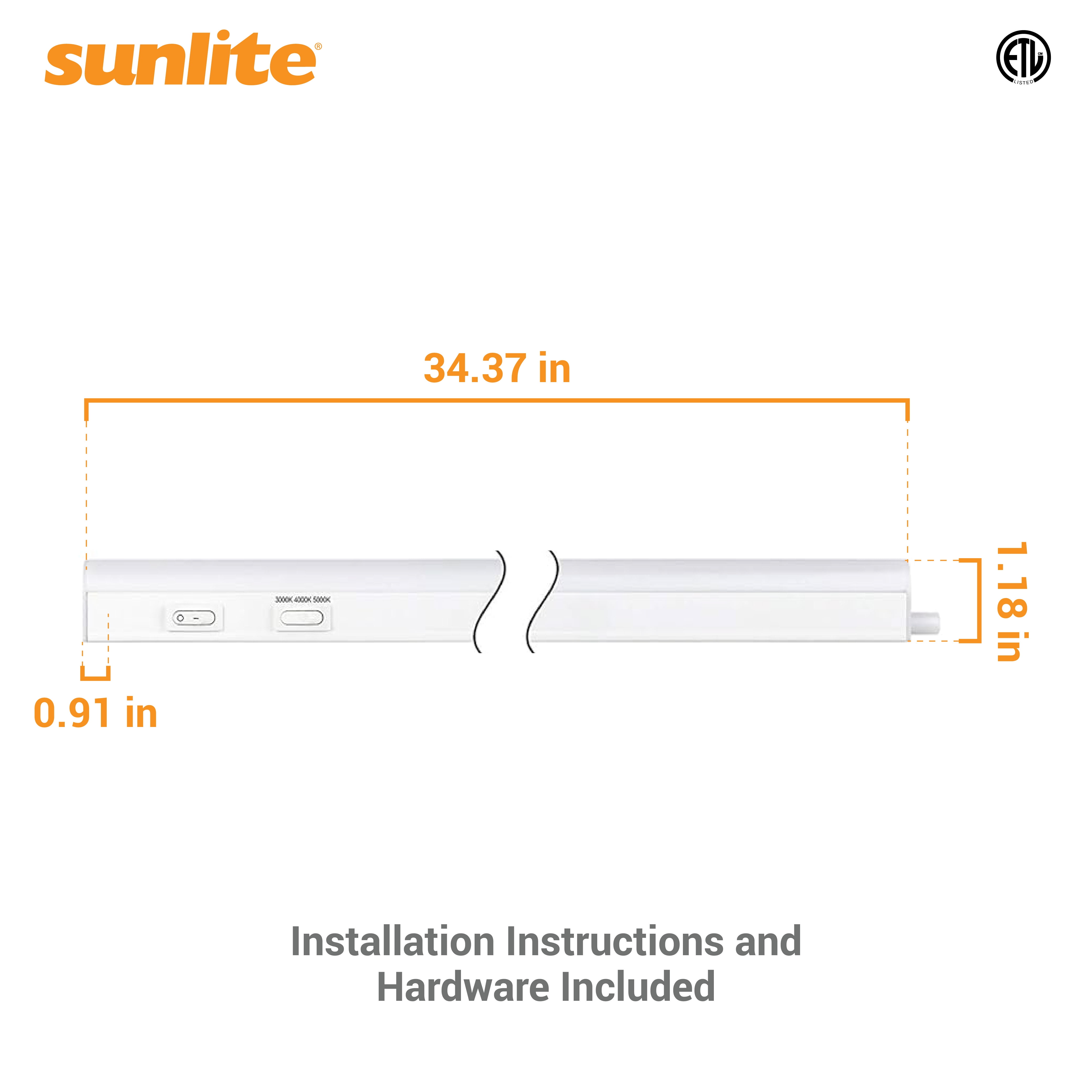 Sunlite LED Linkable Under Cabinet Light Fixture, Adjustable Color 30K/40K/50K, 12 Watts, 1200 Lumens, Kitchens, Bathrooms, Offices, Workbenches, ETL Listed, 34 inch, CCT
