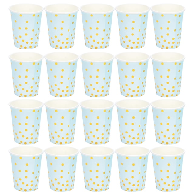 Vaso de papel minimalista con lunares dorados, desechable, para fiestas de cumpleaños y compromiso, color azul