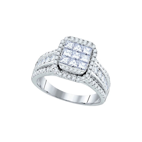 14kt White Gold Womens Princess Diamond Cluster Bridal Wedding Engagement Ring 1-1/2 Cttw