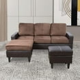 thumbnail image 3 of PonLiving Convertible L-Shaped Sectional Sofa with Ottoman, High-Quality Faux Leather, Firm Cushions, Storage Function, A-Brown, 3 of 5