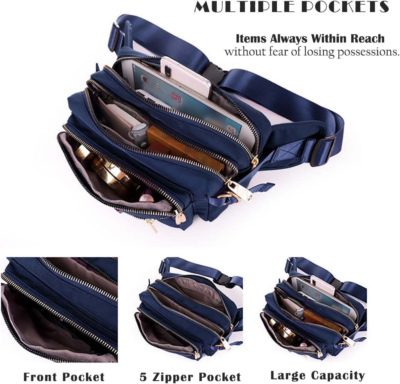 Extra Large Fashion Fanny Pack for Men Women, Waist Bag for Waterproof Hiking Running Biking Gym Outdoor Sports Travel Belt Bag