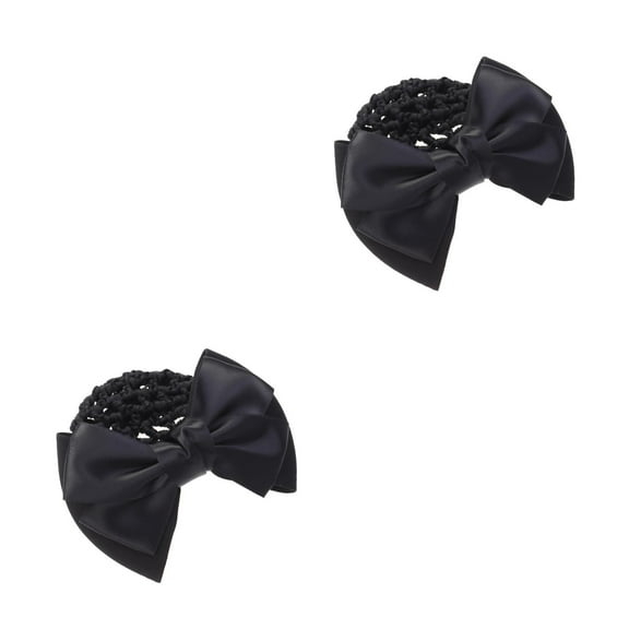 unbranded 2pcs Elastic Bun Bow Headdress Hair Snood Net Mesh Clip for Lady Women Dance Office (Black)