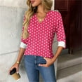 thumbnail image 2 of Women's Polka Pot T-Shirts Trendy V-Neck Shirt Long Sleeve Button Tees Casual Fashion Shirts Classic Fit Pullover Tops (XL, Hot Pink), 2 of 6