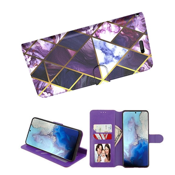 Kaleidio Case For iPhone 13 Pro (6.1") [Flip Wallet] Hybrid PU Leather [Card Slot][Stand Feature] Folio Cover [Purple Marble Design]