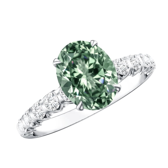 Rosec Jewels 2 Carat Lab Grown Green Diamond Oval Engagement Ring - IGI Certified - VS1 Grade - Green and White Diamond Ring, 925 Sterling Silver, US 4.00