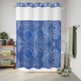 thumbnail image 6 of No Hook Shower Curtain with Built-in Rings - Abstract Washable Waterproof Fabric Bathroom Curtains for Hotel,Rentals, 72X 96 Inch Extra Long , Striped Round Hollow Circle Blue White, 6 of 9