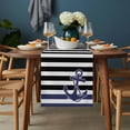 thumbnail image 2 of Anchor Black Table Runner - 60 Inch Long, Kitchen Dining Table Runner Dresser Scarves, Modern Navy Blue White Striped Nautical Farmhouse Decor for Coffee Tables Wedding Party Banquet, 2 of 8
